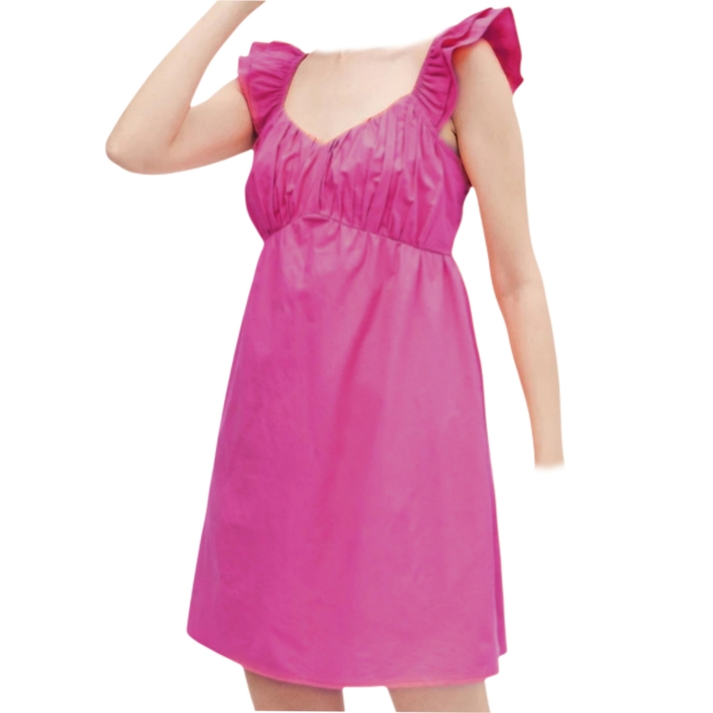 Sim‎ & Sam Mini Dress Womens S Pink 100% Cotton Ruffle Lined Summer Empire Waist